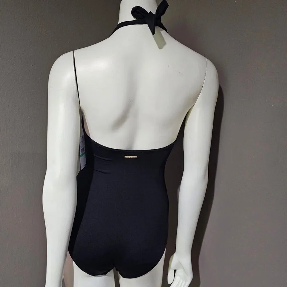 Vince Camuto Plunging Tie-Front Halter One-Piece Swimsuit